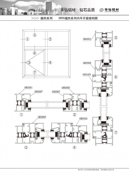 GR55隔熱系列內(nèi)平開窗結(jié)構(gòu)圖